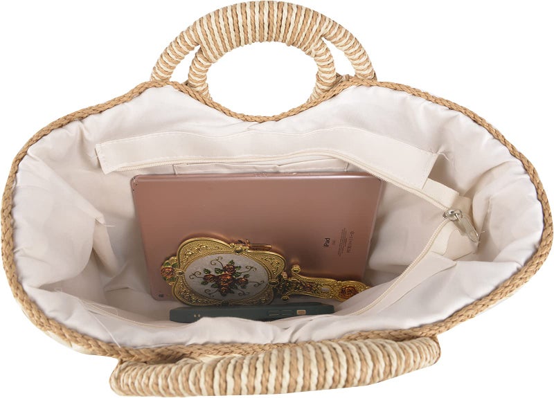 QZUnique Hand-woven Straw Bag Women Summer Beach Handbag Casual Satchel Retro Top Handle Tote Clutch - Image 3