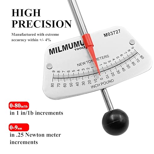 MILMUMU 1/4" Drive Beam Torque Wrench Precision Instrument-Compatible with SAE and MM Bicycle and Automotive Wrench -0-80 Inch-Pounds, 0-9 Newton Meters - Image 2