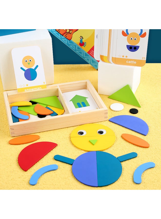 Creative Interesting Geometric Puzzle Early Childhood Education Cartoon Animal Traffic Shape Tangram Puzzle Wooden Toy-Color:Geometric Creative Puzzle A Yellow - Image 4