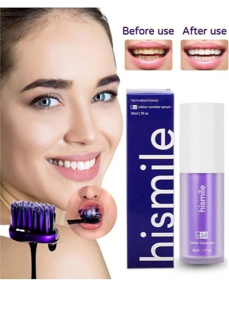 HiSmile 2 Pack Teeth Color Corrector – Purple Whitening Toothpaste for Stain Removal & Bright Smile, 30ml Each - Image 3