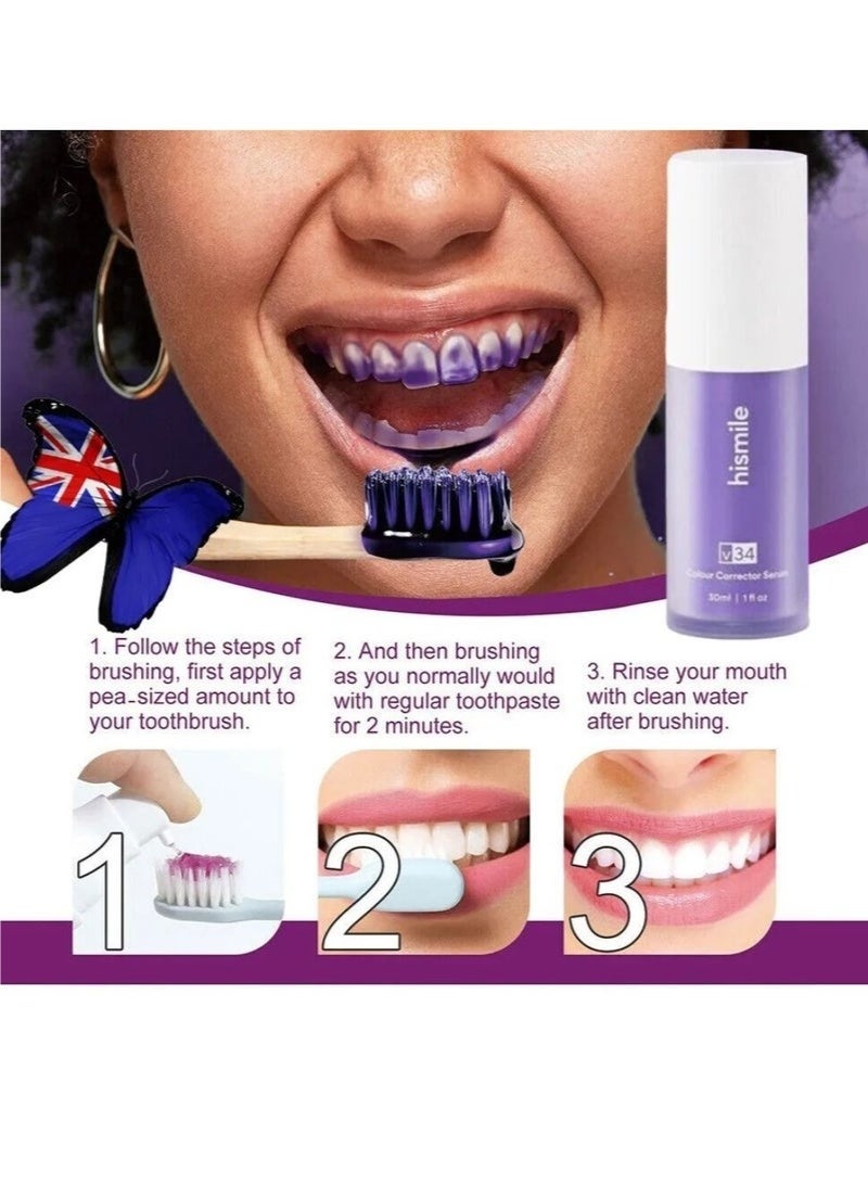 HiSmile 2 Pack Teeth Color Corrector – Purple Whitening Toothpaste for Stain Removal & Bright Smile, 30ml Each - Image 5