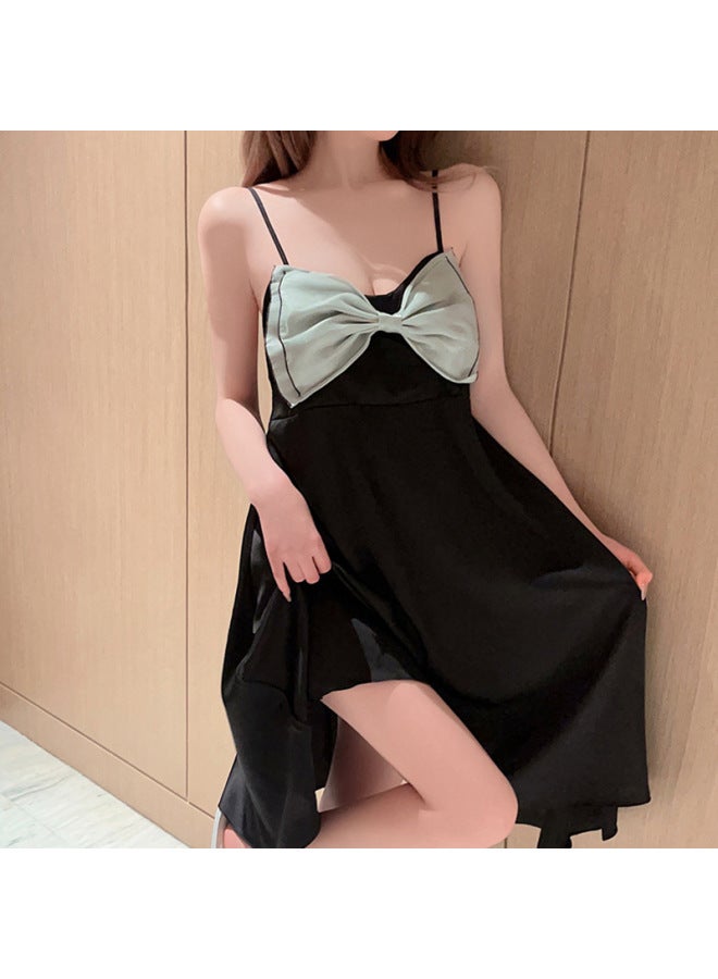 New Contrast Color Sching Bow Ice Silk High-grade Light Luxury Slip Skirt Women's Outer Wear Home Clothes For Hair