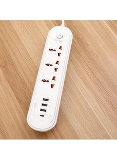 White 3 Socket+3 USB+1 Type C Port