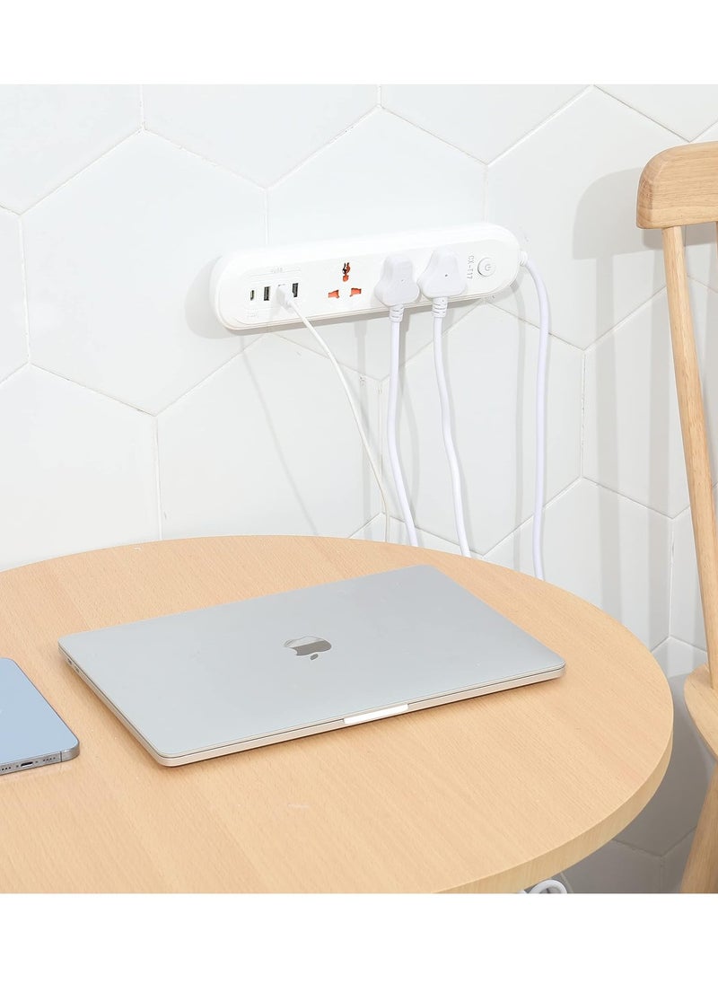 TYCOM - Power Strip Surge Protector with USB- Extension Cord Flat Plug with Widely 3 AC Outlet and 3 USB + 1 PD Port, Small Desktop Station with 6 ft Power Cord, Compact Socket (3G3U1PD-T17) - Image 1