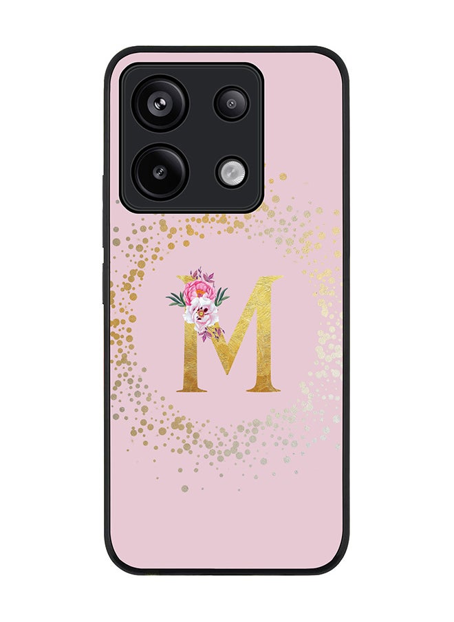 Stylizedd Rugged Black Edge Case for Xiaomi Redmi Note 13 Pro 5G, Slim Case Cover- Custom Monogram Initial Letter Floral Pattern Alphabet - M(Pink)  - Image 1