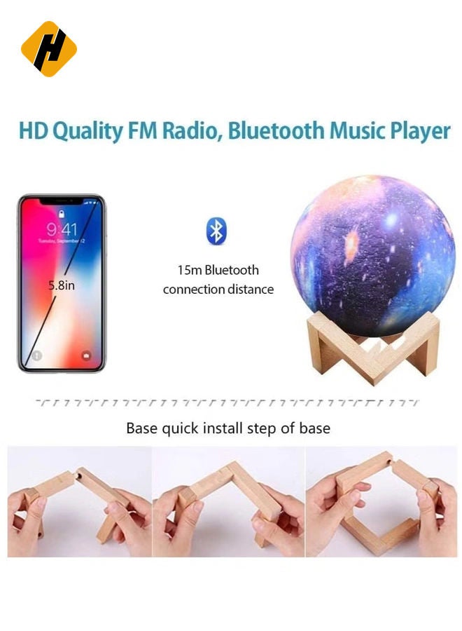 HuHa Portable Quran speaker LED night light, 16-color 3D printing LED Galaxy Moon light, Bluetooth, Micro SD remote control speaker, Quran chanting, FM radio (ELT-GLOBE-02) - Image 4
