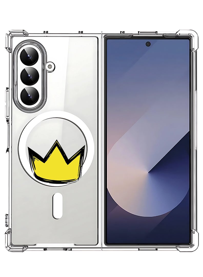 Theodor Magnetic Case for Samsung Galaxy Z Fold 7 Compatible with MagSafe Wireless Charging, Shockproof Phone Bumper Cover Yellow Crown - Image 1