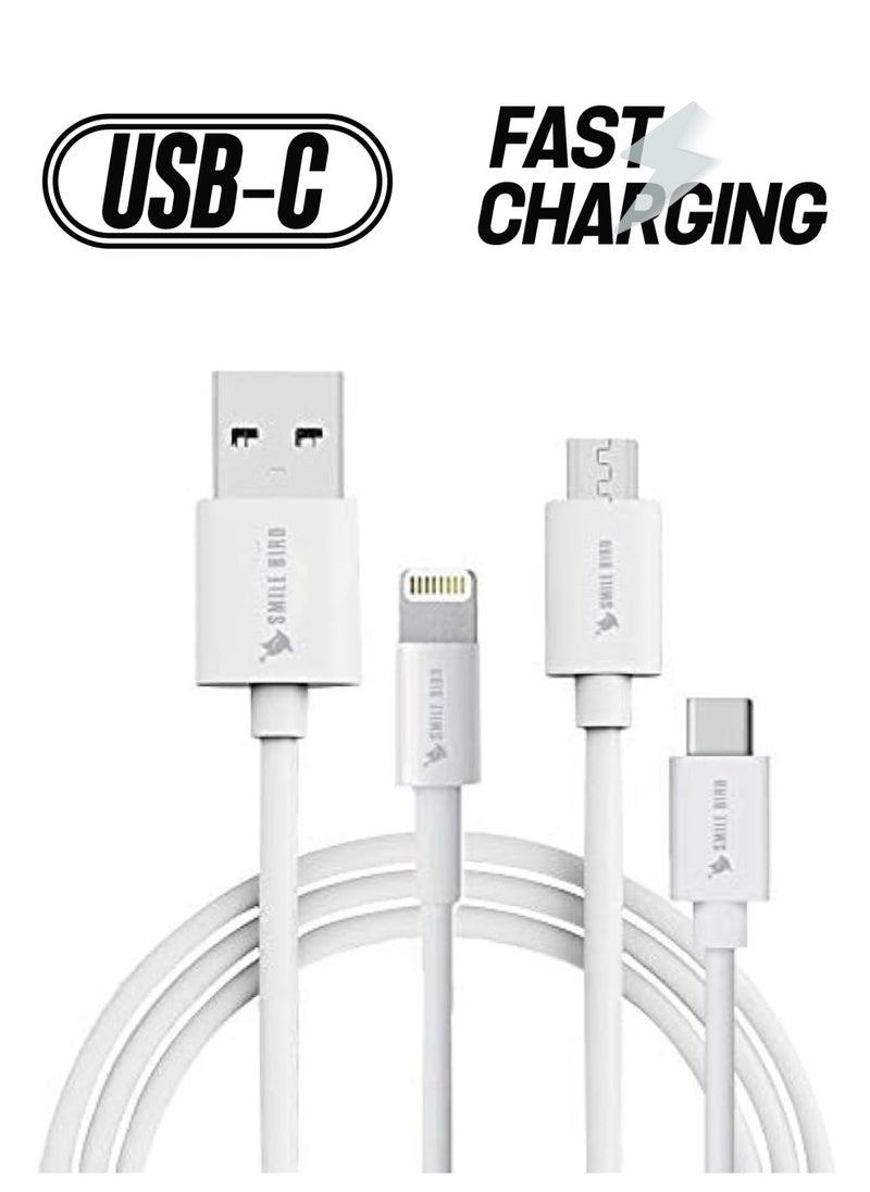 SMILE BIRD Multi Charging Cable 3 in 1 Charging Cable, Compatible with iPhone, Type C, Micro USB, 3 in 1 Fast Charging, Multi 3 Port Charging Cable, All in one cable  - Image 1