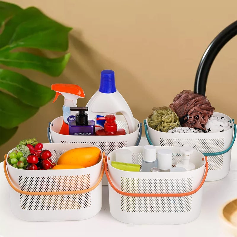 TONSYL حامل دش محمول للتخزين مع مقبض، تصميم عصري، ثقوب تصريف متعددة، سلة بلاستيكية لتنظيف المستلزمات للحمام، المكتب، المطبخ (أخضر) - Image 4