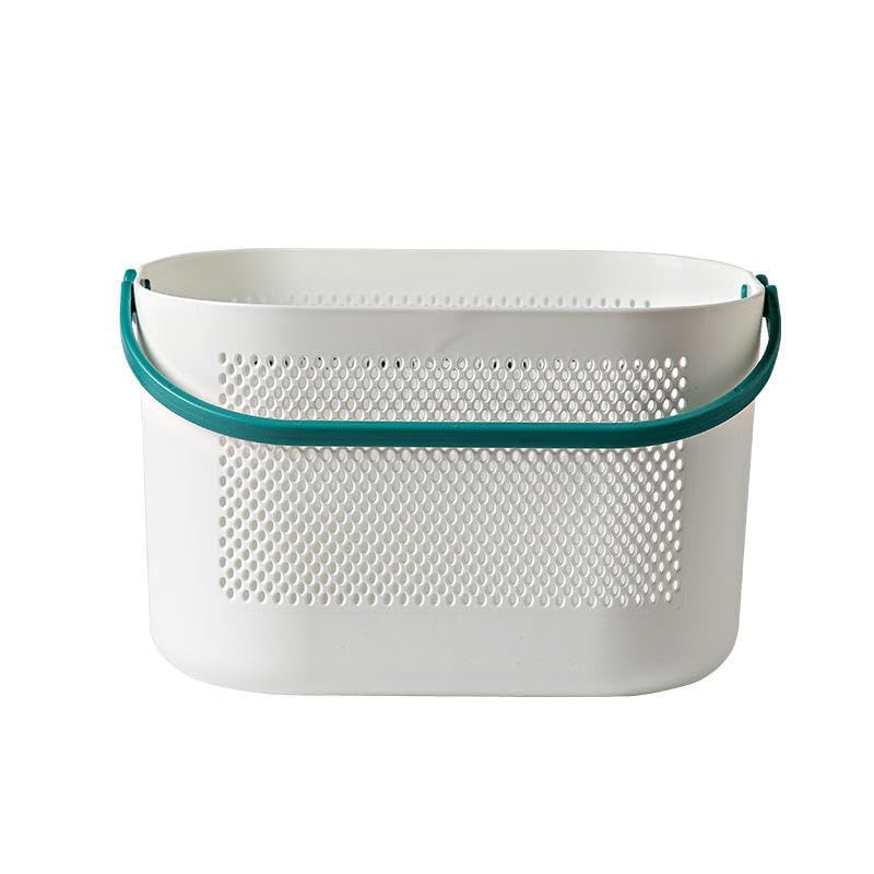 TONSYL حامل دش محمول للتخزين مع مقبض، تصميم عصري، ثقوب تصريف متعددة، سلة بلاستيكية لتنظيف المستلزمات للحمام، المكتب، المطبخ (أخضر) - Image 1