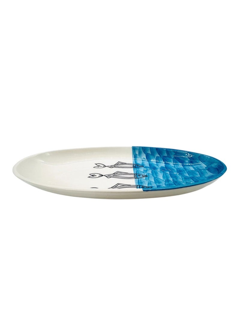 AKDC Oval Ceramic Plate 41cm*19cm*5cm, Sardine Blue - Image 3