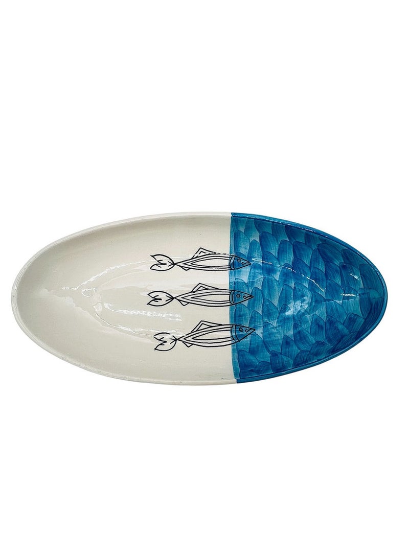AKDC Oval Ceramic Plate 41cm*19cm*5cm, Sardine Blue - Image 1