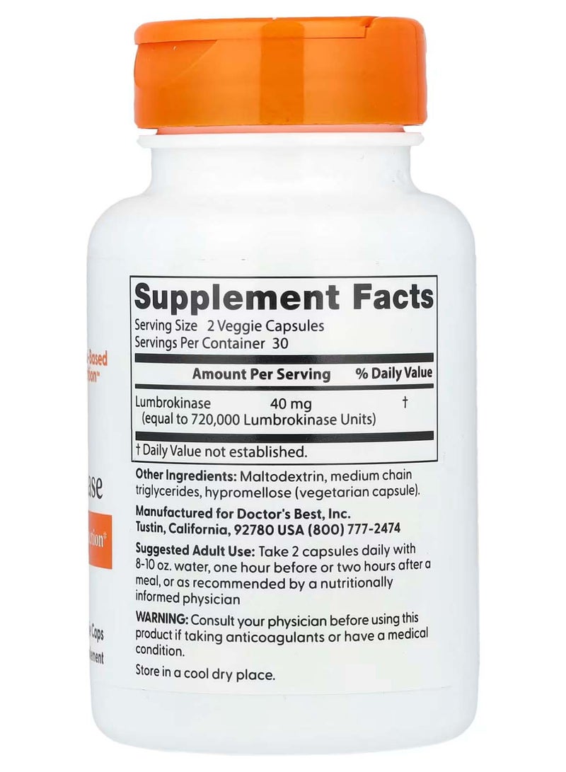 Doctor's Best Lumbrokinase 40 mg 60 Veggie Caps 20 mg per Capsule - Image 2