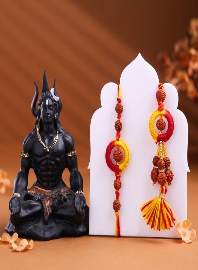 Floweraura Raksha Bandhan Celebration Premium Rudraksha Glow Bhaiya Bhabhi Spiritual Rakhi with Lord Shiva Idol Showpiece - Rakhi for Brother, Bhai, Cousin, Bhabhi, Sister & Raksha Bandhan Gift - Image 1