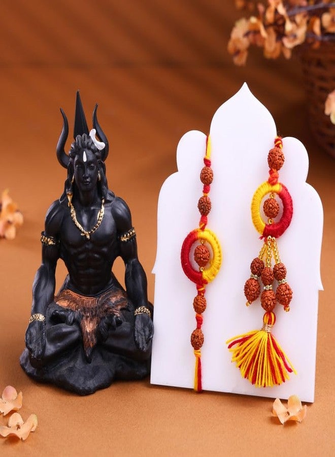 Floweraura Raksha Bandhan Celebration Premium Rudraksha Glow Bhaiya Bhabhi Spiritual Rakhi with Lord Shiva Idol Showpiece - Rakhi for Brother, Bhai, Cousin, Bhabhi, Sister & Raksha Bandhan Gift - Image 2