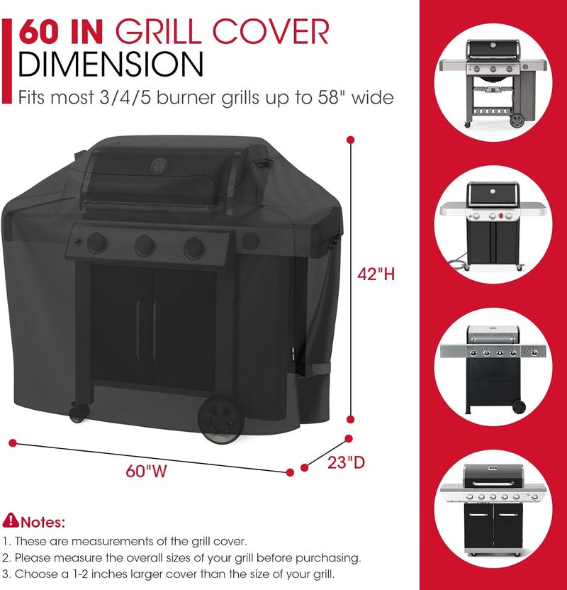 Unicook Grill Cover 60 Inch, Heavy Duty Waterproof Gas Grill Cover for Outside, Fade Resistant Outdoor Barbecue Protector, Compatible with Weber Char-Broil Nexgrill BBQs up to 58" Wide - Image 3