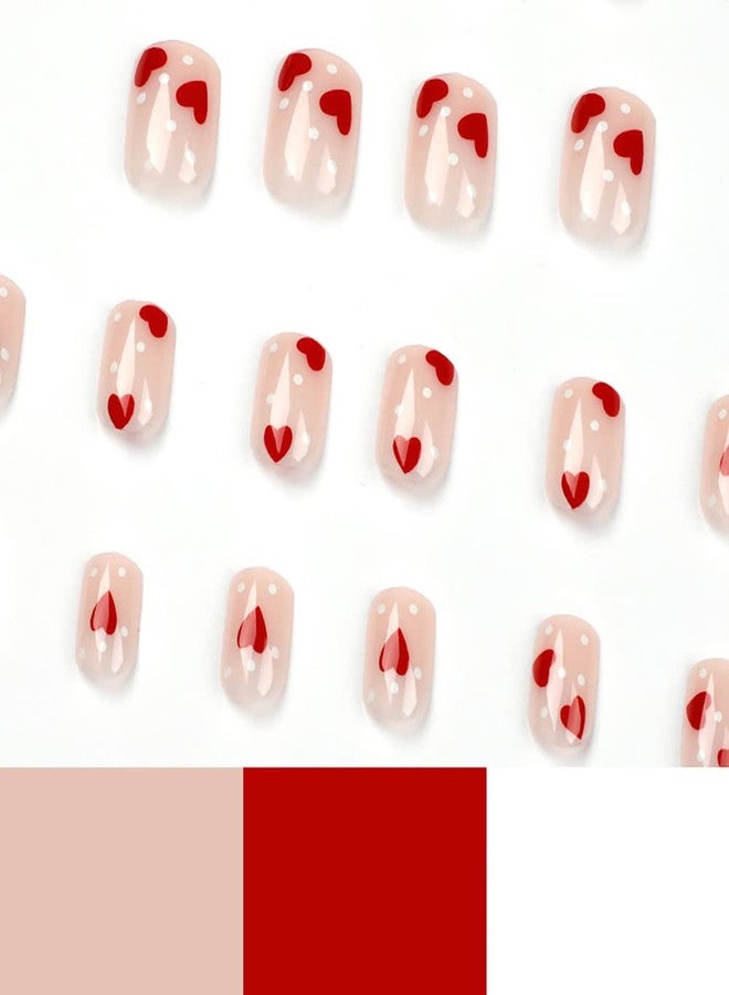 Tyemp Valentine's Day Press on Nails, Short Square Fake Nails with Glossy Red White Heart Design False Nails Acrylic Artificial False Nail Full Cover Glue on Nails Cute False Nails for Women and Girls (24Pcs) - Image 4