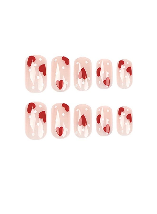 Tyemp Valentine's Day Press on Nails, Short Square Fake Nails with Glossy Red White Heart Design False Nails Acrylic Artificial False Nail Full Cover Glue on Nails Cute False Nails for Women and Girls (24Pcs) - Image 3