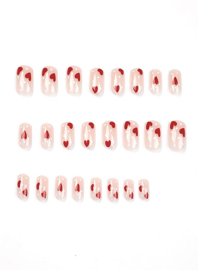 Tyemp Valentine's Day Press on Nails, Short Square Fake Nails with Glossy Red White Heart Design False Nails Acrylic Artificial False Nail Full Cover Glue on Nails Cute False Nails for Women and Girls (24Pcs) - Image 5