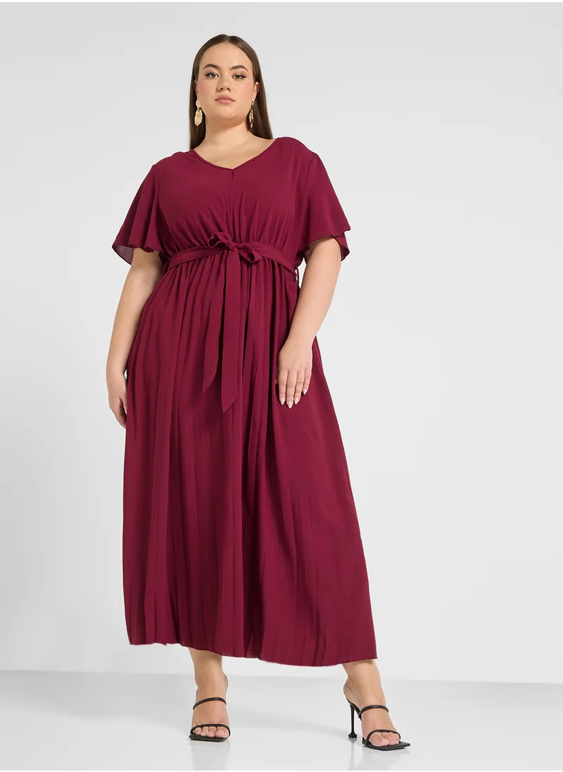 Ella Plus Flouncy Sleeve Pleated Dress