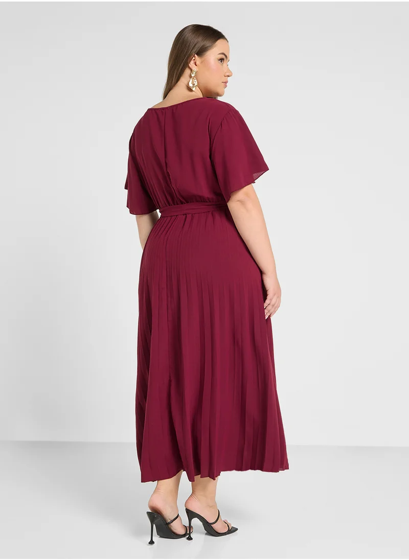 Ella Plus Flouncy Sleeve Pleated Dress