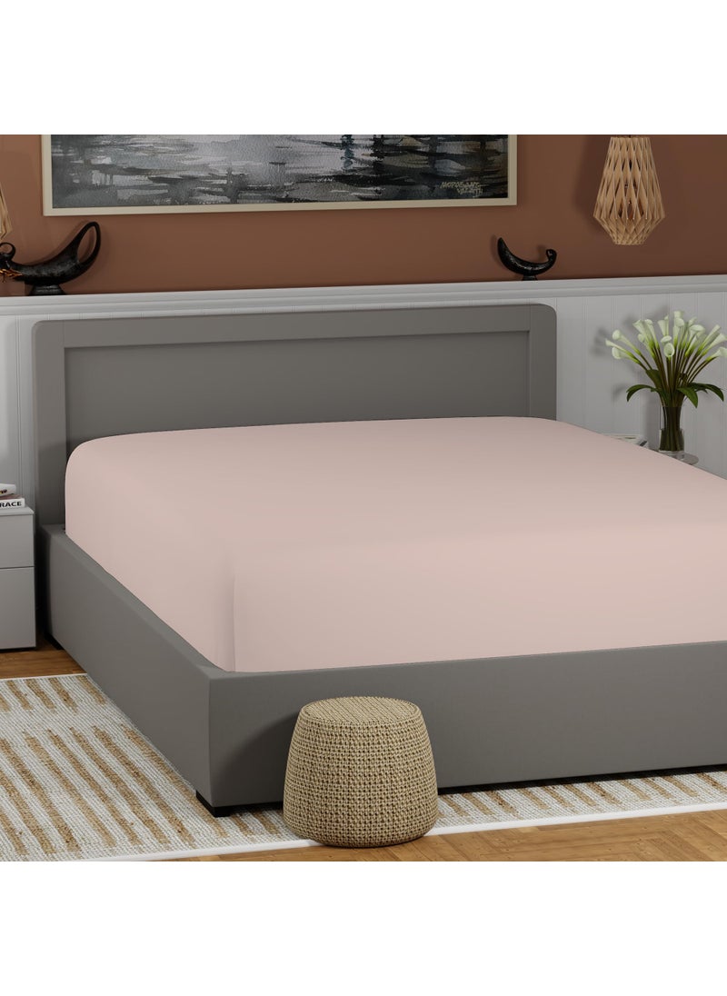 SUPREME ELEGANCE 100% Cotton Soft Pink King Size Fitted Sheet Only  Lightweight & Breathable Bottom Sheet  Cool & Crisp Easy Fit 17 Deep Pocket King Fitted Sheet (78 W x 80 L)  - Image 1