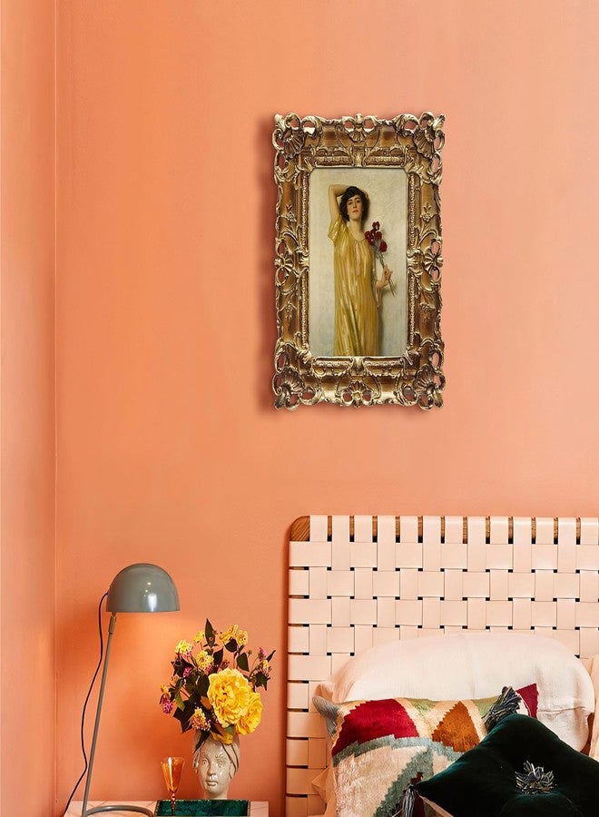 FOLKOR Framed Wall Art with Vintage Gold Picture Frame, Women Portrait Canvas Oil Paintings Prints for Bedroom Dorm Decor, Boho Room Decor for Home Office Desk Table Shelf Decoration, 5x7 - Image 2