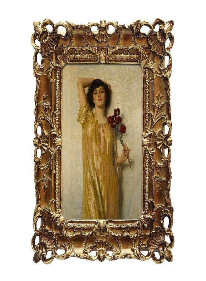 FOLKOR Framed Wall Art with Vintage Gold Picture Frame, Women Portrait Canvas Oil Paintings Prints for Bedroom Dorm Decor, Boho Room Decor for Home Office Desk Table Shelf Decoration, 5x7 - Image 1
