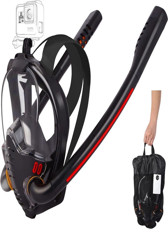 VBM Double Tube Snorkel Mask, Anti-Fog & Leak Swimming Full face Snorkel mask Black L/XL - Image 1