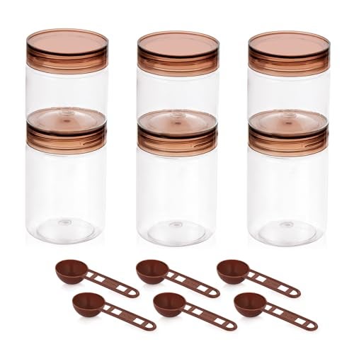 Homeor Plastic Storage Jar & Containers With Spoon, Airtight & BPA Free Containers for Kitchen, Grocery Kitchen Container, Multipurpose Jar | 200 ML - 6 Pcs, 300 ML - 6 Pcs, Set of 12, Brown - Image 2