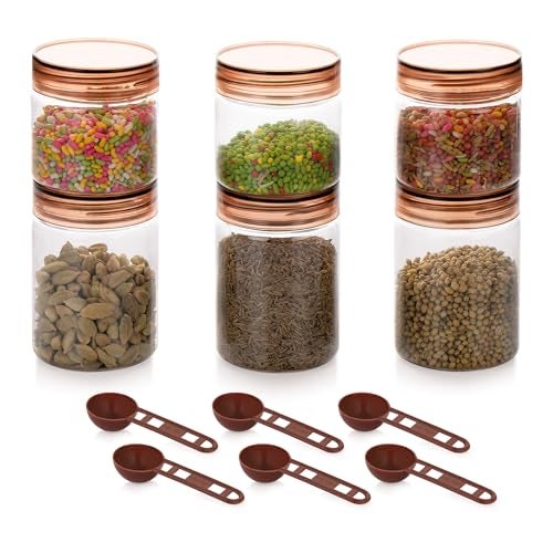 Homeor Plastic Storage Jar & Containers With Spoon, Airtight & BPA Free Containers for Kitchen, Grocery Kitchen Container, Multipurpose Jar | 200 ML - 6 Pcs, 300 ML - 6 Pcs, Set of 12, Brown - Image 3