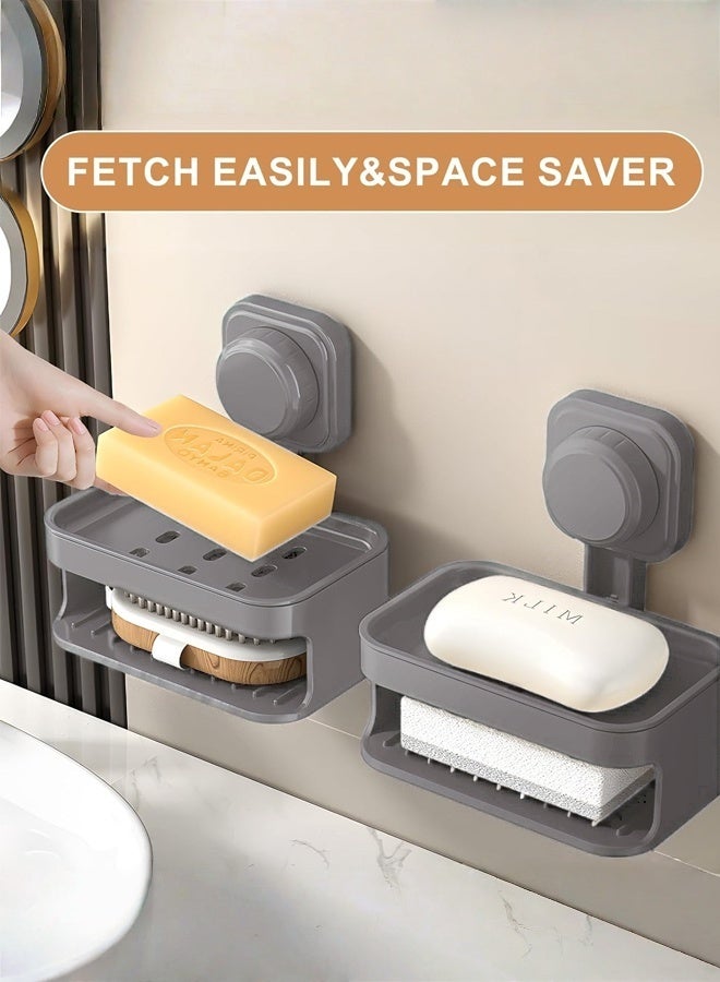 HQ-GAMING Soap Dish Holder for Shower Suction Cup Wall Mounted Soap Box Self Draining NO-Drilling Removable Bar Soap Sponge Holder for Bathroom Bathtub Kitchen Sink Waterproof Strong Vacuum Suction Adhesion (Grey)  - Image 3