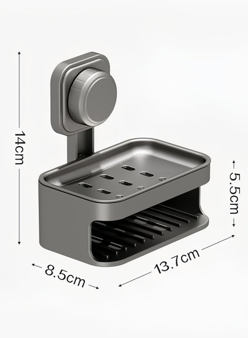 HQ-GAMING Soap Dish Holder for Shower Suction Cup Wall Mounted Soap Box Self Draining NO-Drilling Removable Bar Soap Sponge Holder for Bathroom Bathtub Kitchen Sink Waterproof Strong Vacuum Suction Adhesion (Grey)  - Image 2