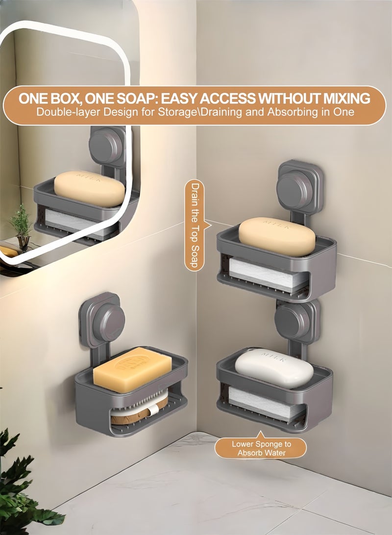 HQ-GAMING Soap Dish Holder for Shower Suction Cup Wall Mounted Soap Box Self Draining NO-Drilling Removable Bar Soap Sponge Holder for Bathroom Bathtub Kitchen Sink Waterproof Strong Vacuum Suction Adhesion (Grey)  - Image 4