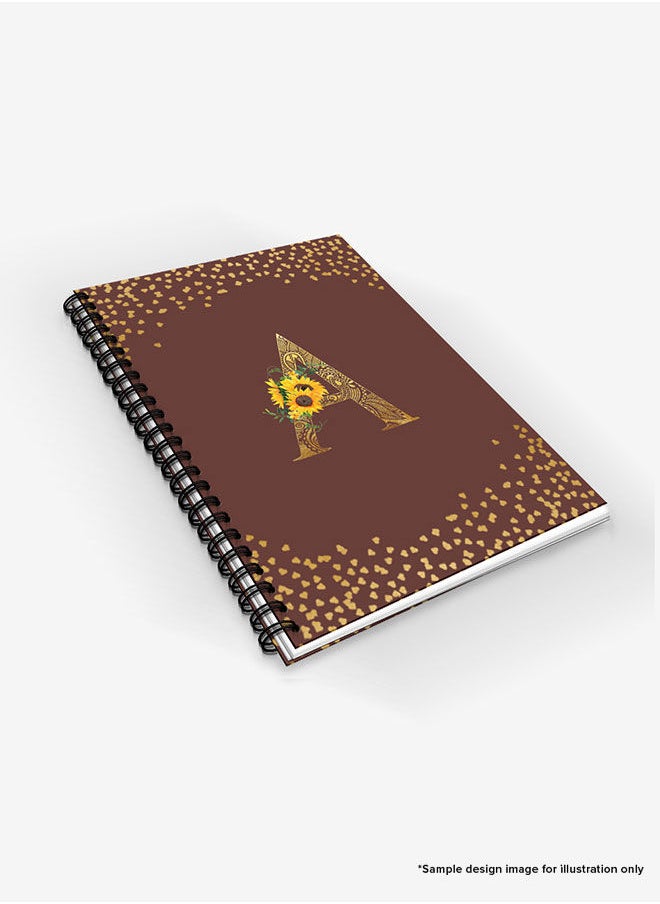 Stylizedd - Designer A5 Spiral Notebook Memo Notepad Journal - Custom Monogram Initial Letter Mandala Floral Pattern Alphabet - A - Brown - Image 1