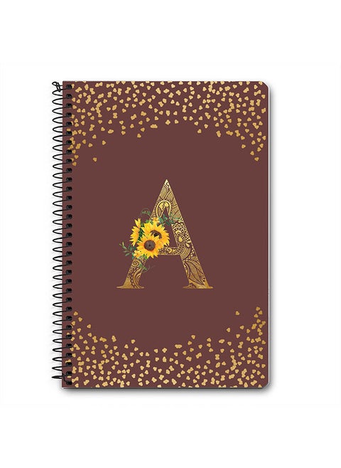 Designer A5 Spiral Notebook Memo Notepad Journal - Custom Monogram Initial Letter Mandala Floral Pattern Alphabet - A - Brown