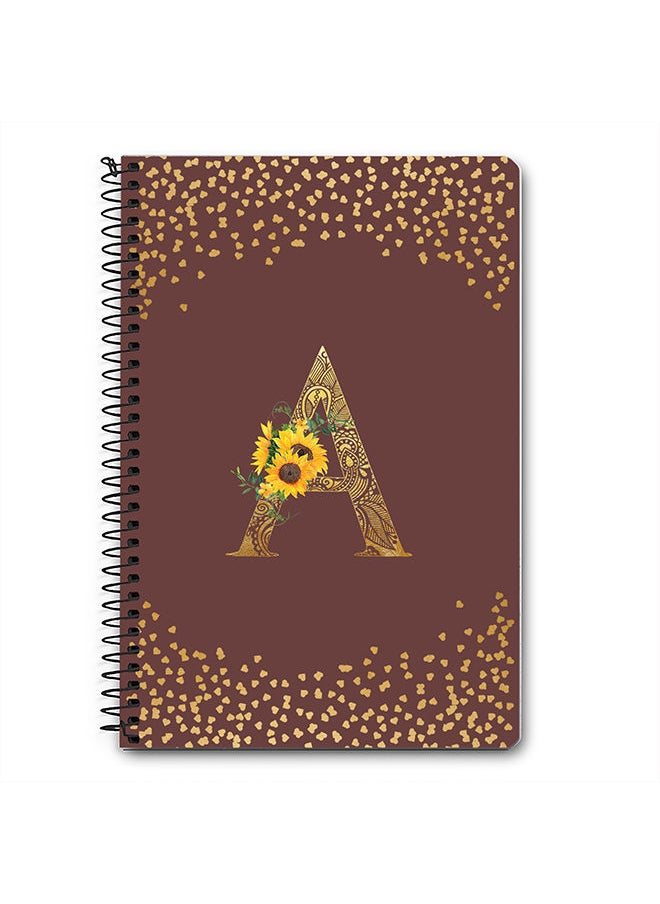 Stylizedd - Designer A5 Spiral Notebook Memo Notepad Journal - Custom Monogram Initial Letter Mandala Floral Pattern Alphabet - A - Brown - Image 1