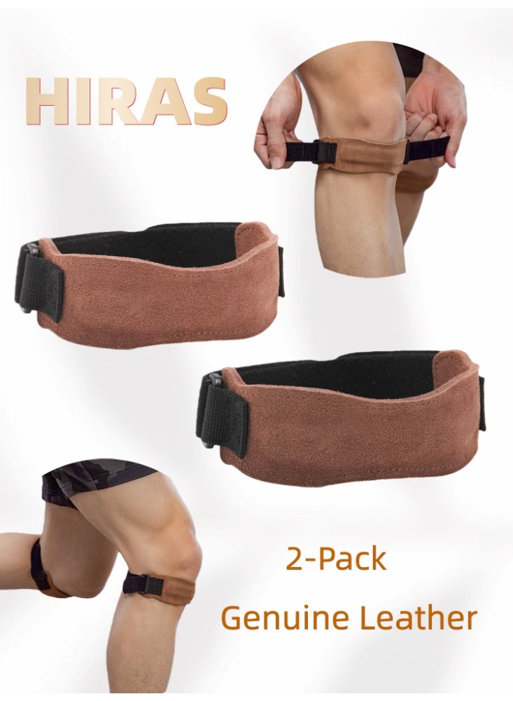 Knee Brace 2-Pack - Maximum Support Patella Strap for Knee Pain Relief, Adjustable & Breathable Design for Running, Volleyball, Basketball, Tennis, Workout & Injury Prevention with Leather Comfort