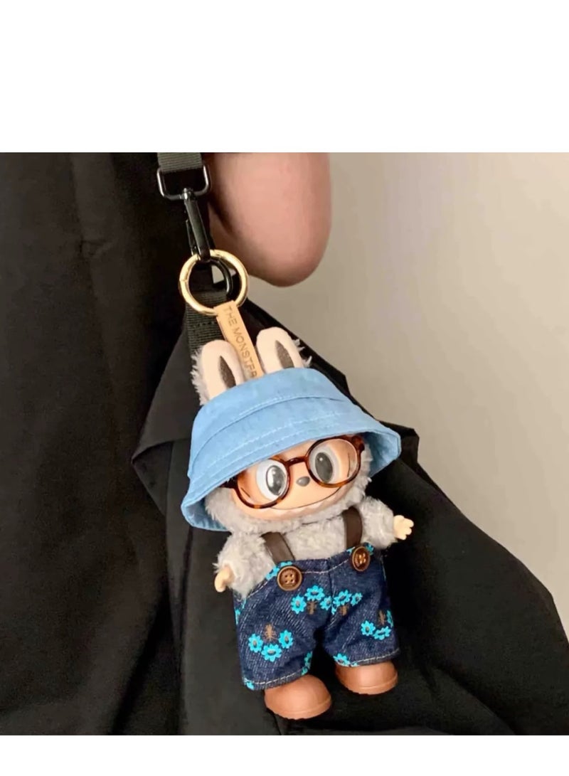 CUNUUDOOL 4pcs Cool Clothes Set & Outfit Set For 17cm Dolls, Labubu Clothes,Include:Cowboy Hat,Blue Small Flower Bib Pants,Brown Shoes And Glasses Accessories.Interchangeable Clothing For 1/2/3, Generation. - Image 5