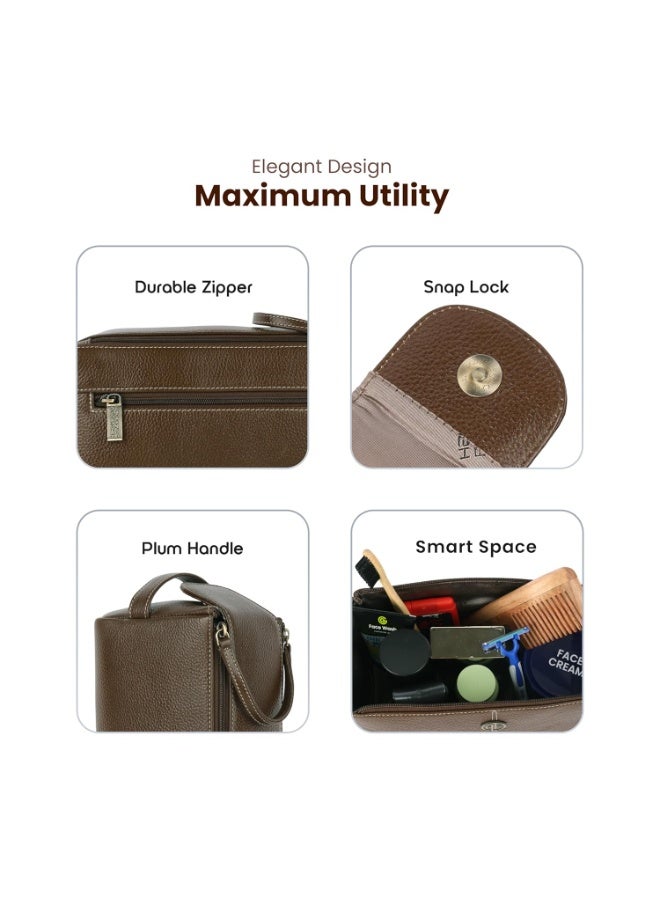 HAMMONDS FLYCATCHER Leather Toiletry Bag for Men and Women - Travel Organizer Kit with Multiple Pockets - Brushwood Male Toiletries -Stylish Travel Toiletry Kit/Shaving Kit Bag for Men - Image 3