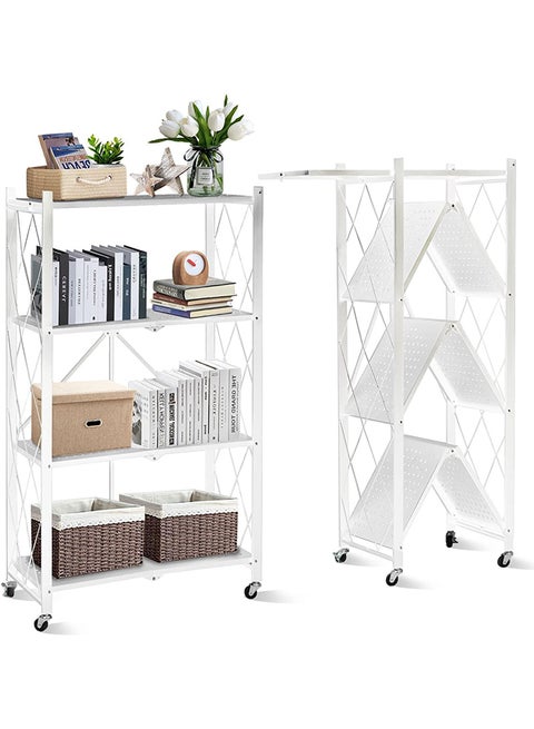 Foldable Storage Shelves 5 Tier, Storage Racks Kitchen Cabinet, Shelf Storage Multipurpose Rack for Living Room Bedroom Kitchen Garage Easy Assembly White 5-shelf