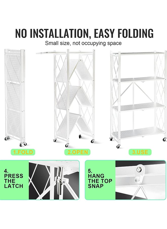 SKY-TOUCH - Foldable Storage Shelves 5 Tier, Storage Racks Kitchen Cabinet, Shelf Storage Multipurpose Rack for Living Room Bedroom Kitchen Garage Easy Assembly White 5-shelf - Image 1