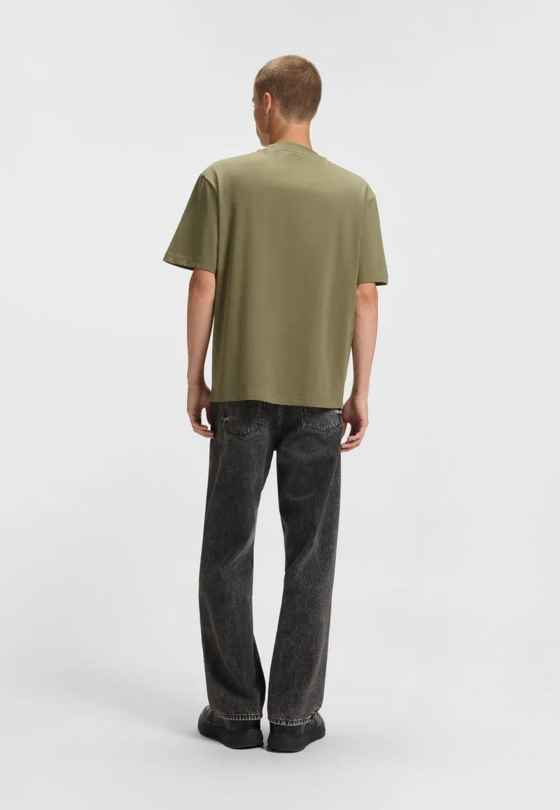 HUGO Regular-fit cotton-jersey T-shirt with blue logo patch