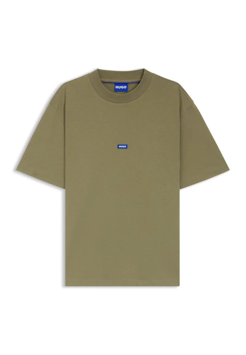 HUGO Cotton-jersey T-shirt with blue logo patch