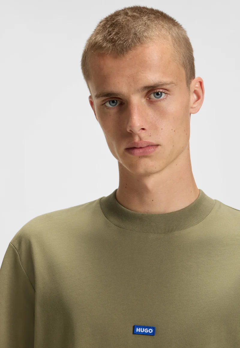 HUGO Cotton-jersey T-shirt with blue logo patch