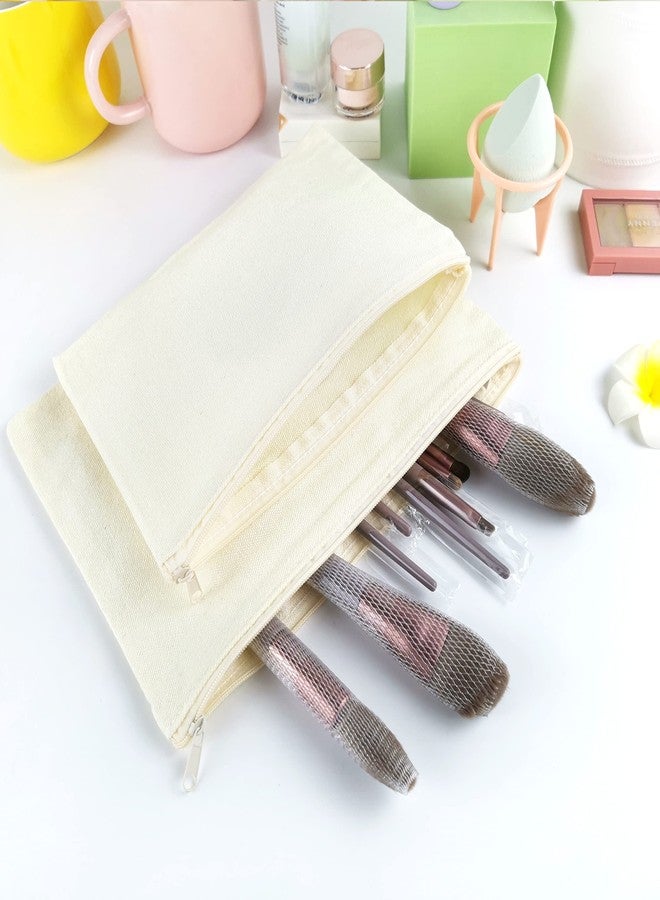 Koolmox Makeup Bags, 12 Canvas Pencil Pouch, Cotton Canvas Toiletry Pouch, Bulk Plain Cosmetic Bags for Women Pencil Case Vinyl Projects Crafts, 8x5'' Beige Bag with Beige Zippers - Image 4