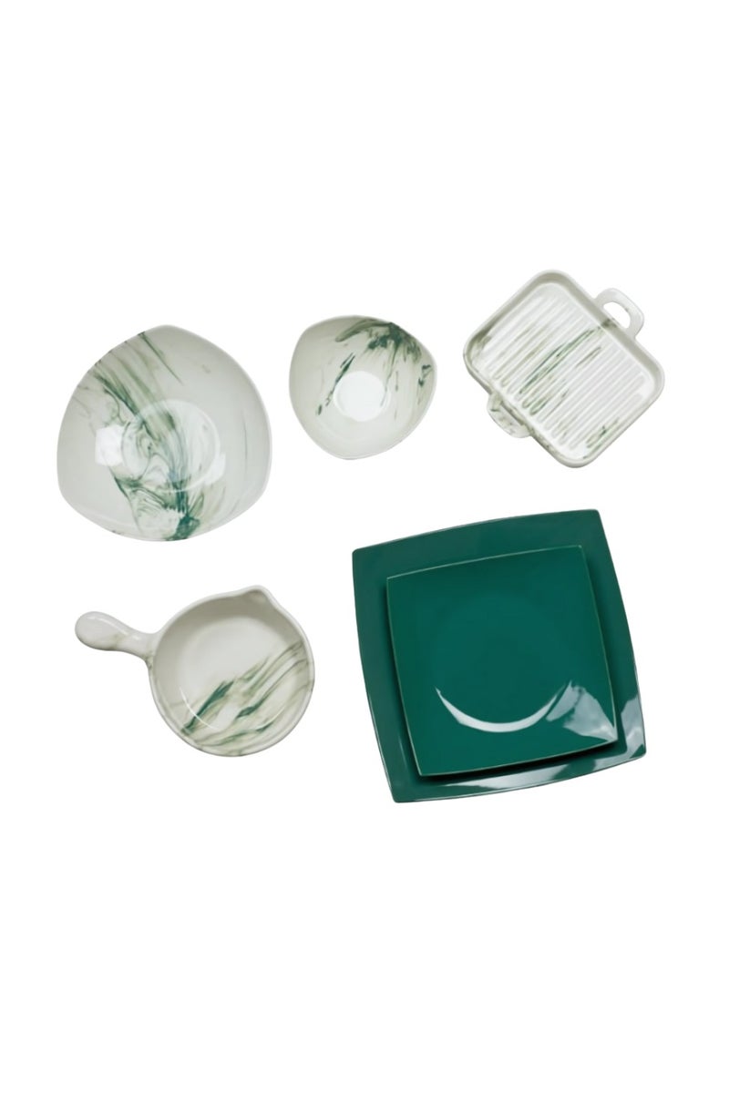 Lotus Fathy Mahmoud 26-piece porcelain dinner set - olive green 