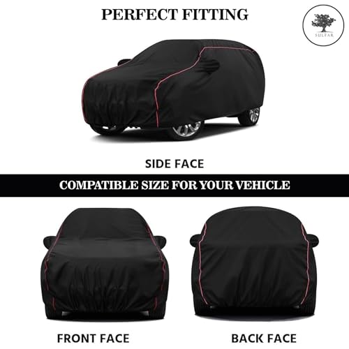 Sulfar 100% Water Resistant Car Body Cover Compatible with Mirror for Land Rover Discovery Sport (Triple Stitched, Full Bottom Elastic, Black with Red Piping) - Image 5