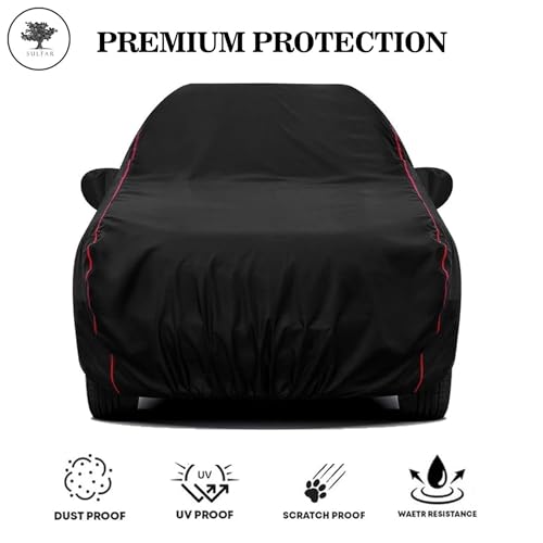 Sulfar 100% Water Resistant Car Body Cover Compatible with Mirror for Land Rover Discovery Sport (Triple Stitched, Full Bottom Elastic, Black with Red Piping) - Image 3