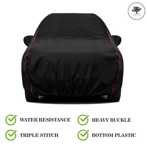 Sulfar 100% Water Resistant Car Body Cover Compatible with Mirror for Land Rover Discovery Sport (Triple Stitched, Full Bottom Elastic, Black with Red Piping) - Image 2